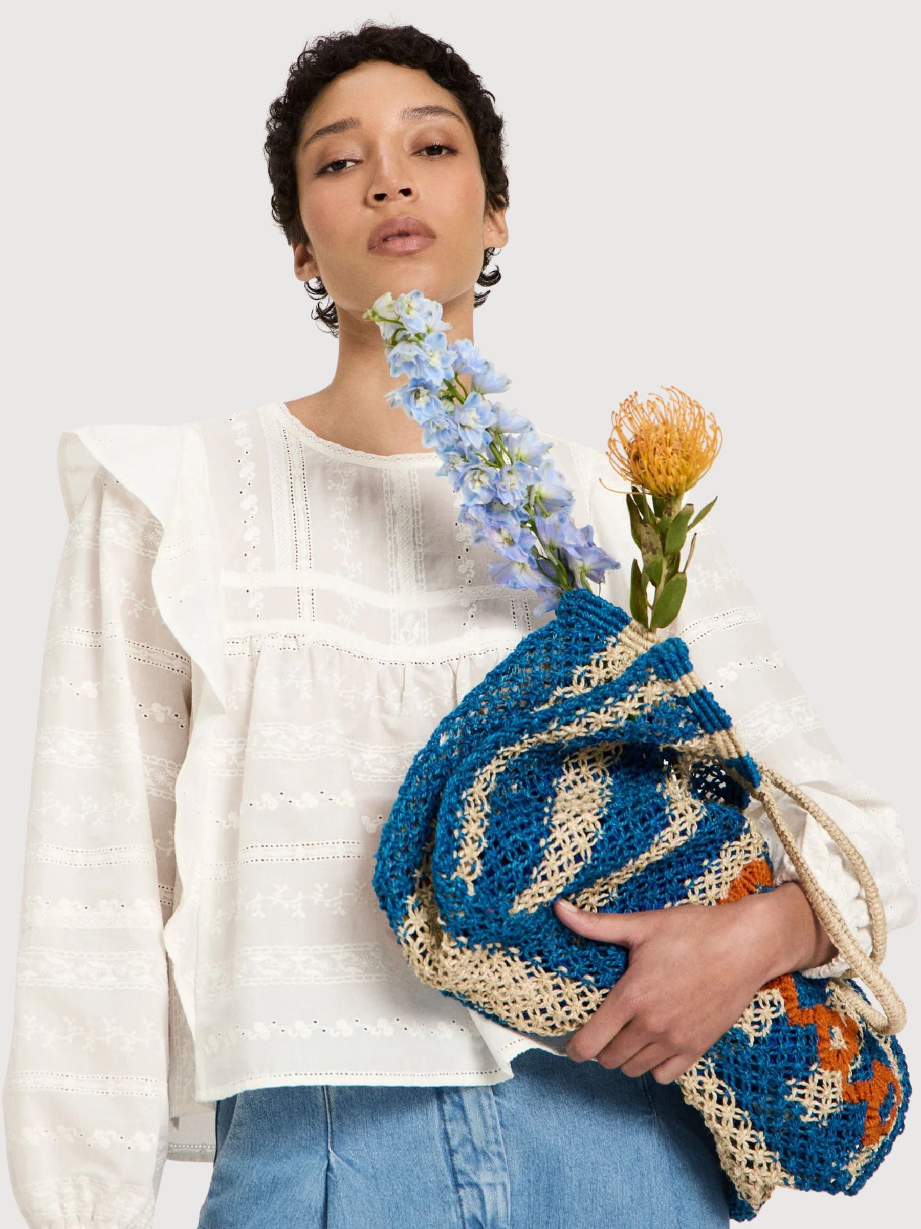 Blouse With Embroidery White Gots Cotton | Lanius