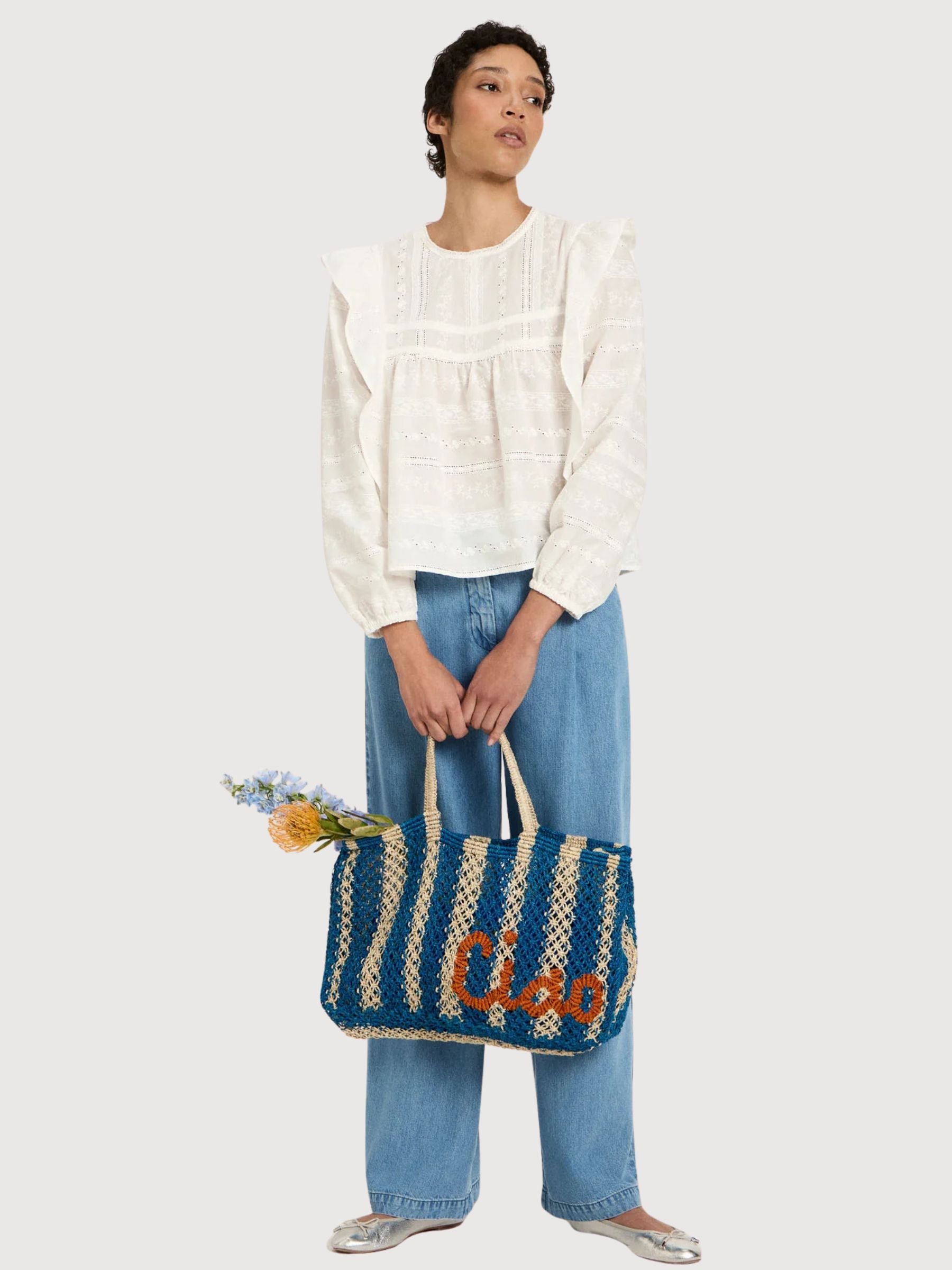 Blouse With Embroidery White Gots Cotton | Lanius