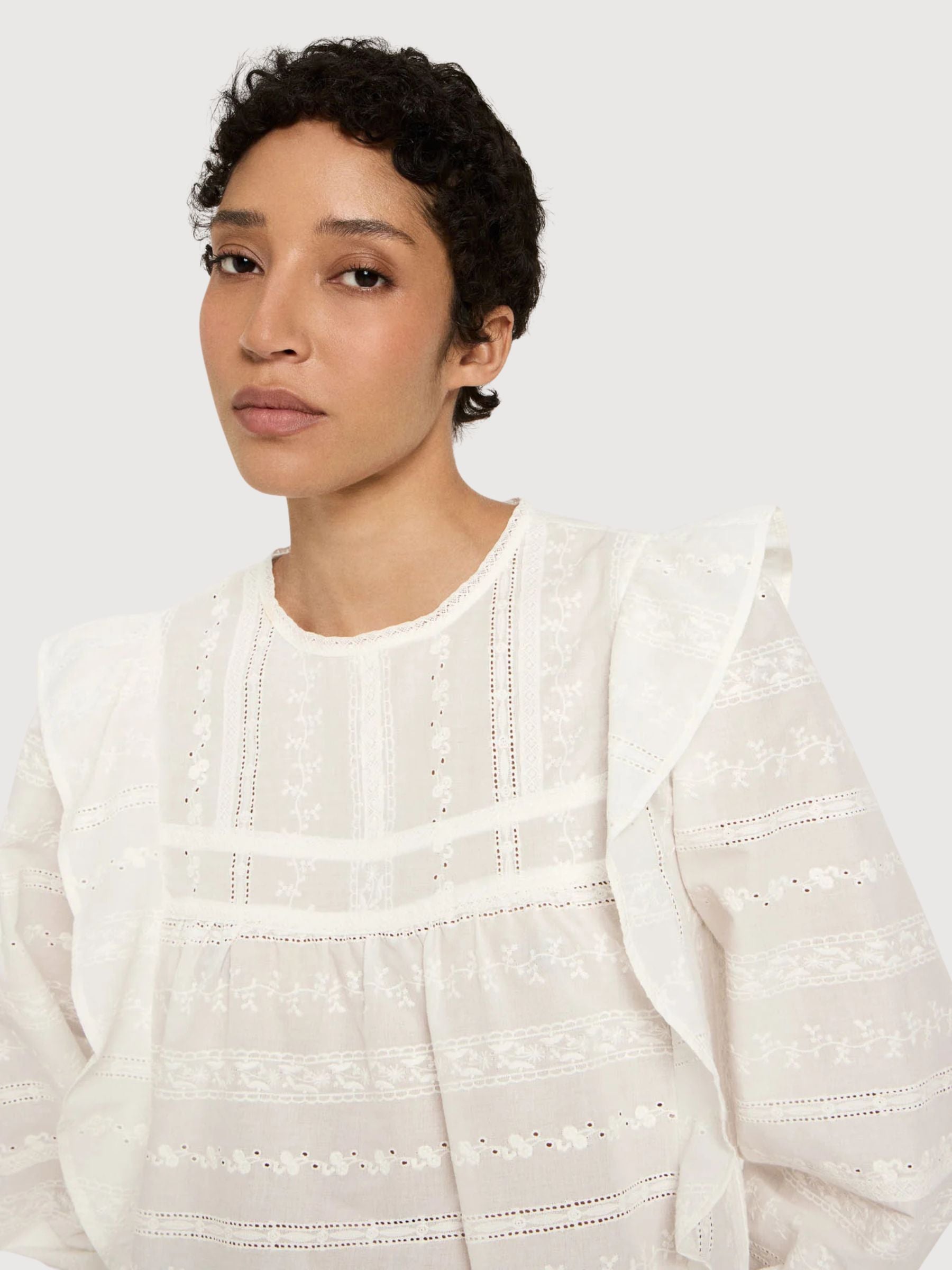 Blouse With Embroidery White Gots Cotton | Lanius