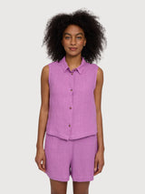 Camicia senza maniche da donna in lino, viola e rosa | Mazine
