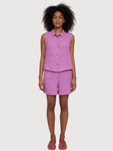 Camicia senza maniche da donna in lino, viola e rosa | Mazine