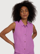 Camicia senza maniche da donna in lino, viola e rosa | Mazine