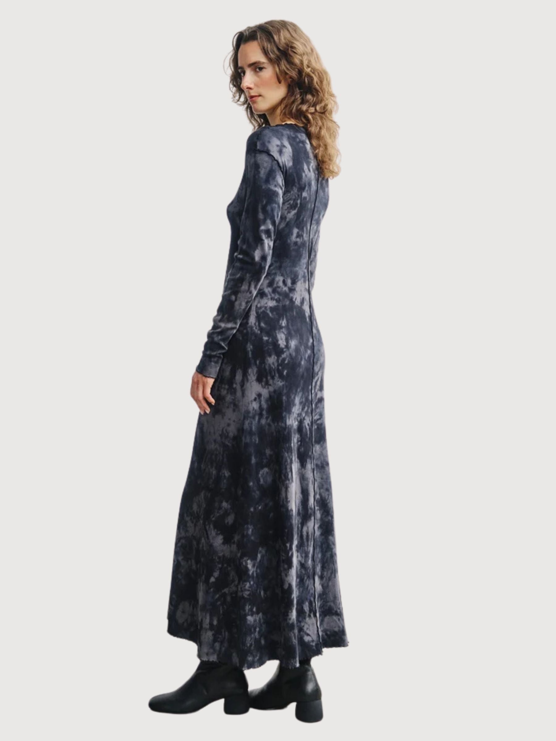Dress Pin-Tucked Longsleeve Black Tie-Dye | Rotholz