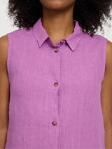 Camicia senza maniche da donna in lino, viola e rosa | Mazine