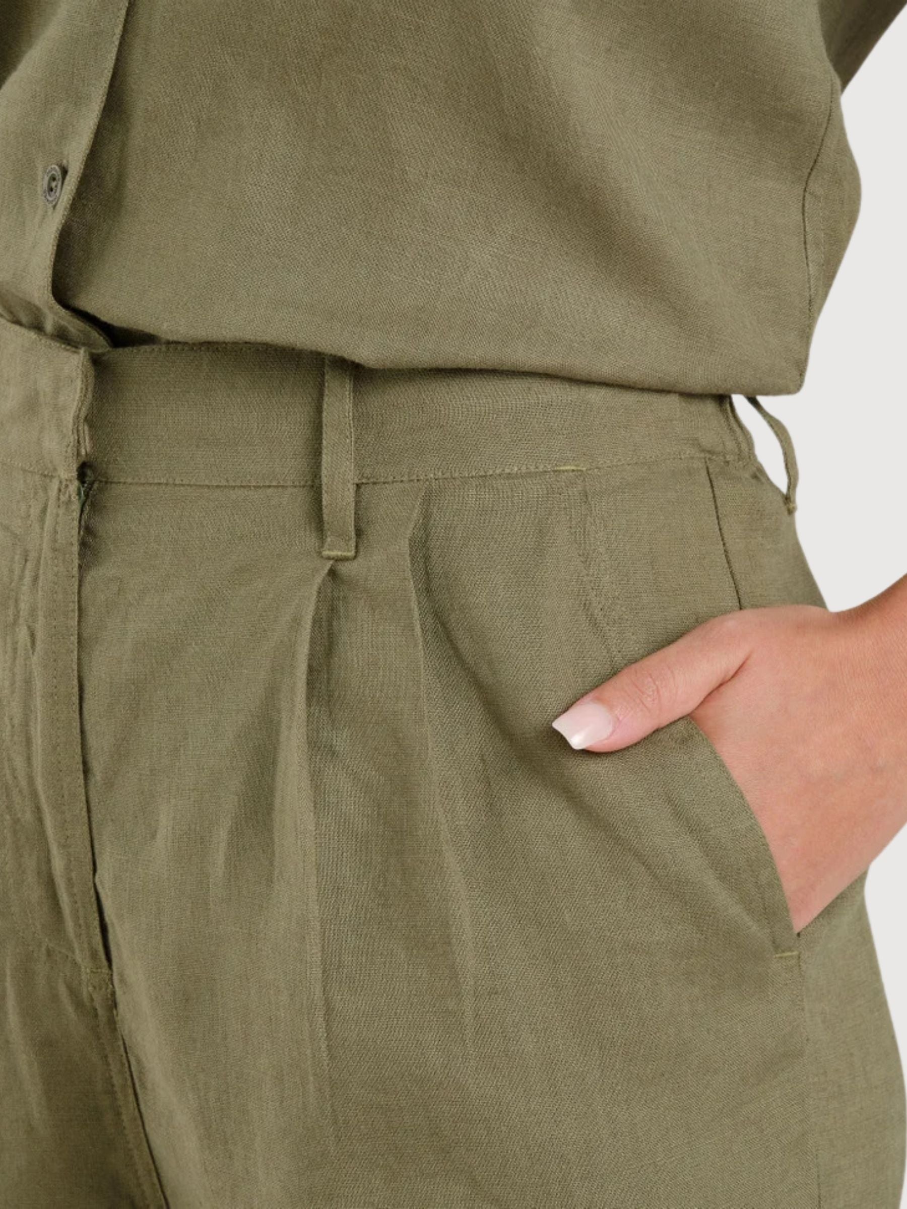 Shorts Djupvik Leinen Grün Damen | Dedicated