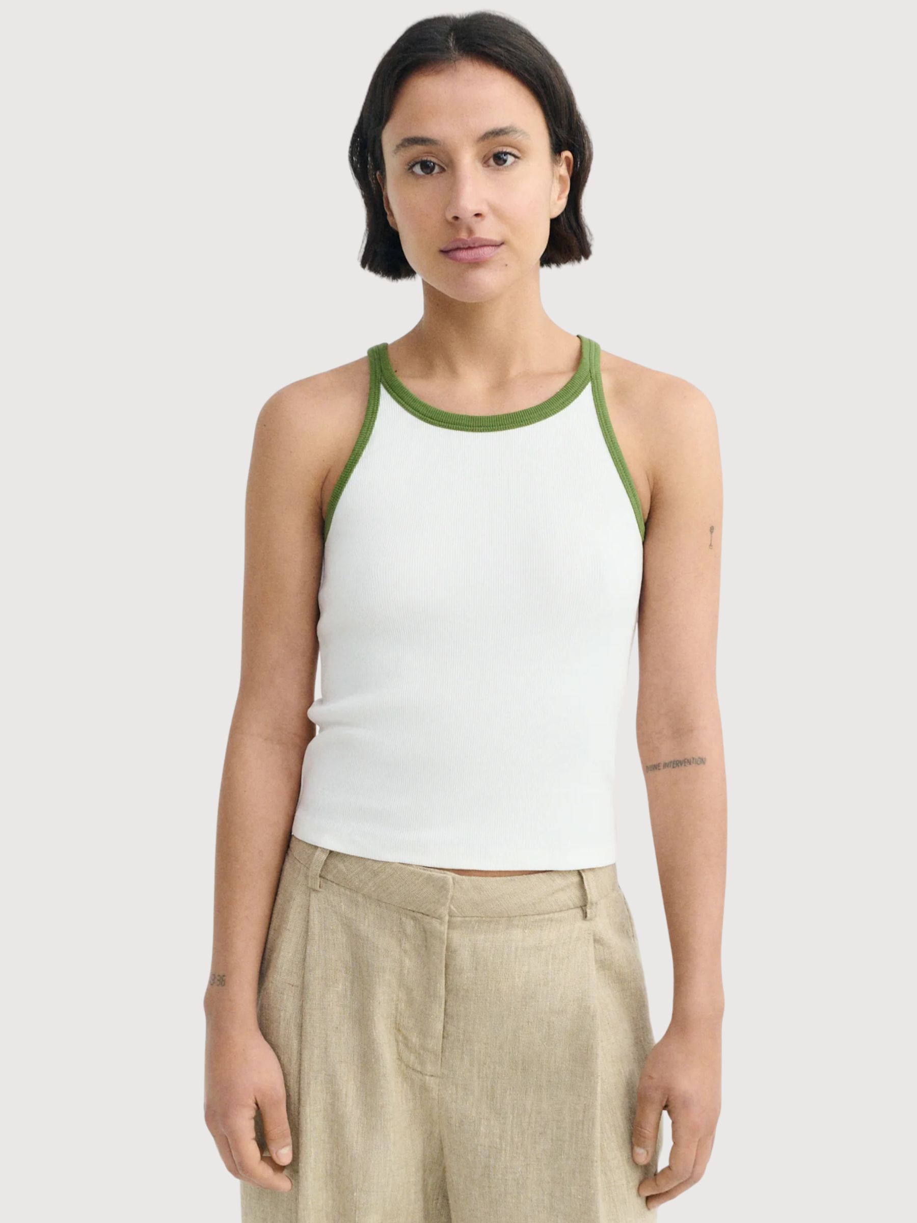 Top Harriet White Green Contrast Ecru | Thinking Mu