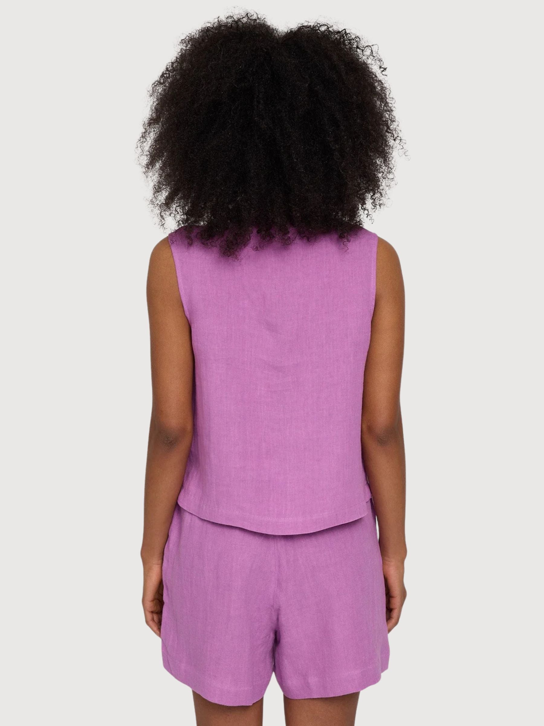 Camicia senza maniche da donna in lino, viola e rosa | Mazine