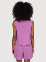 Camicia senza maniche da donna in lino, viola e rosa | Mazine