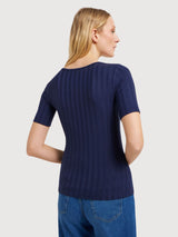 Ribbed T-Shirt Night Blue in Tencel & Organic Cotton | Lanius