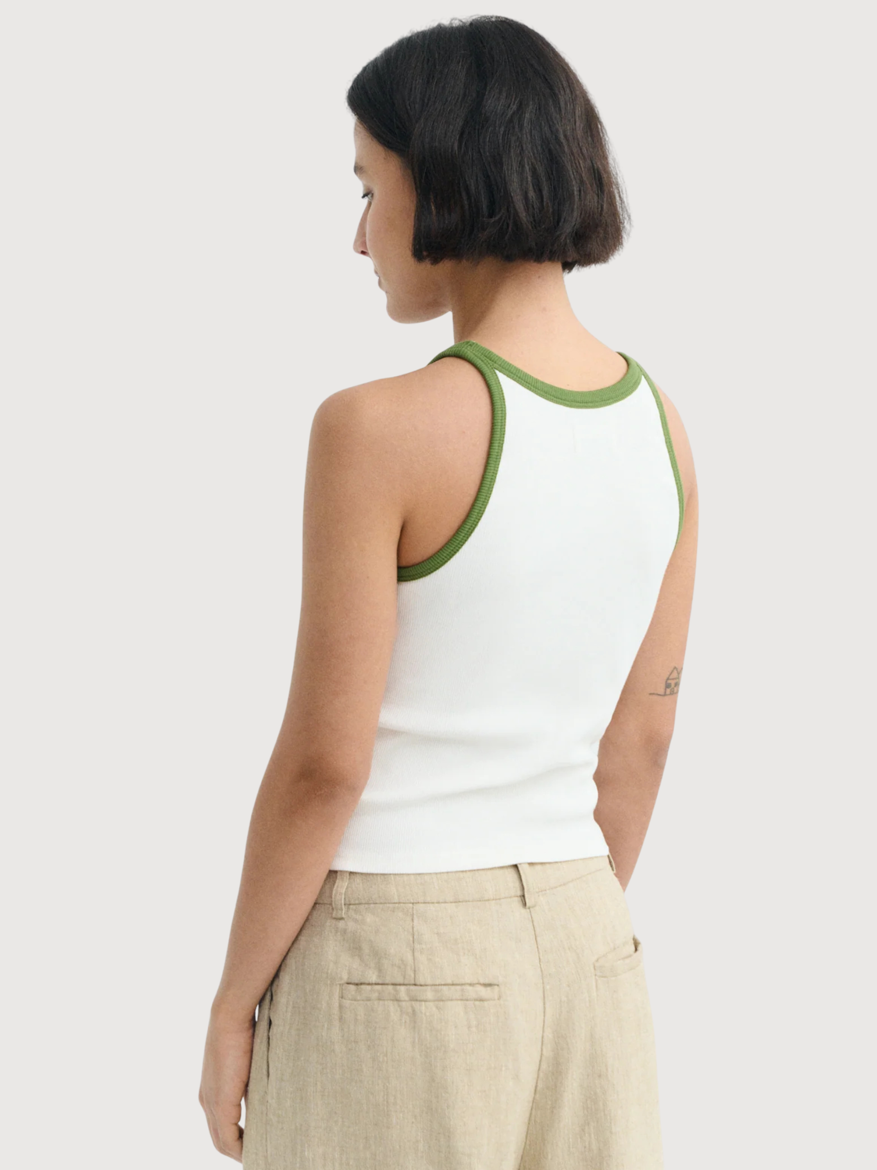 Top Harriet White Green Contrast Ecru | Thinking Mu