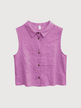 Camicia senza maniche da donna in lino, viola e rosa | Mazine