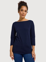 Boat Neck Shirt with 3/4 Arm Night Blue Organic Cotton | Lanius