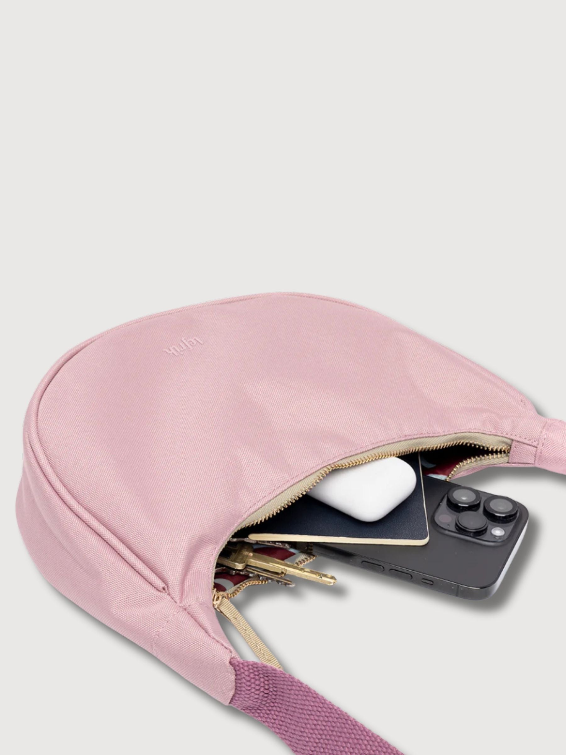Lua Stripes Mauve Half Moon Bag | Lefrik