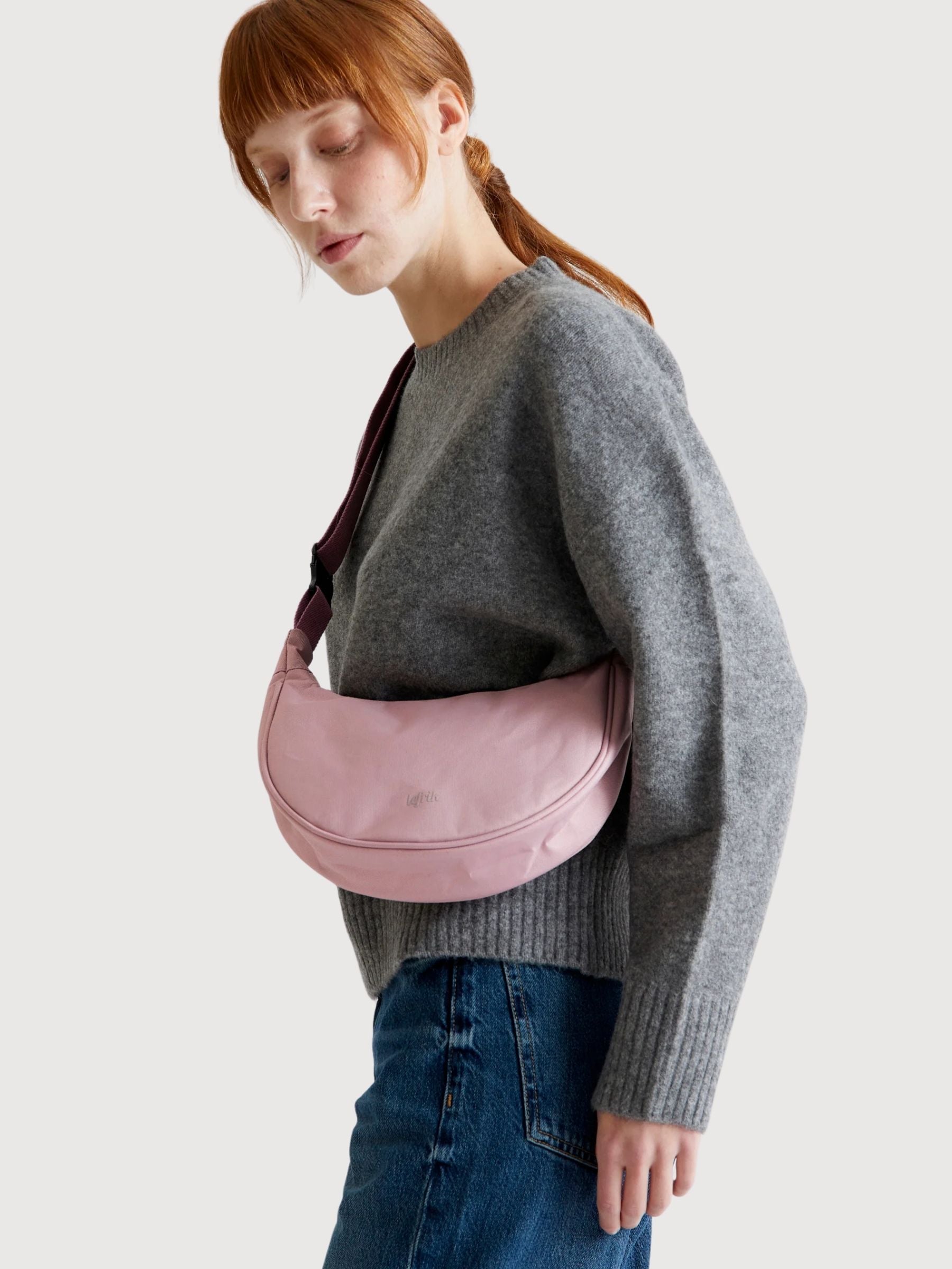 Lua Stripes Mauve Half Moon Bag | Lefrik