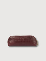 Pencil Case Large - Dark Cherry Croco Print Leather | O my Bag