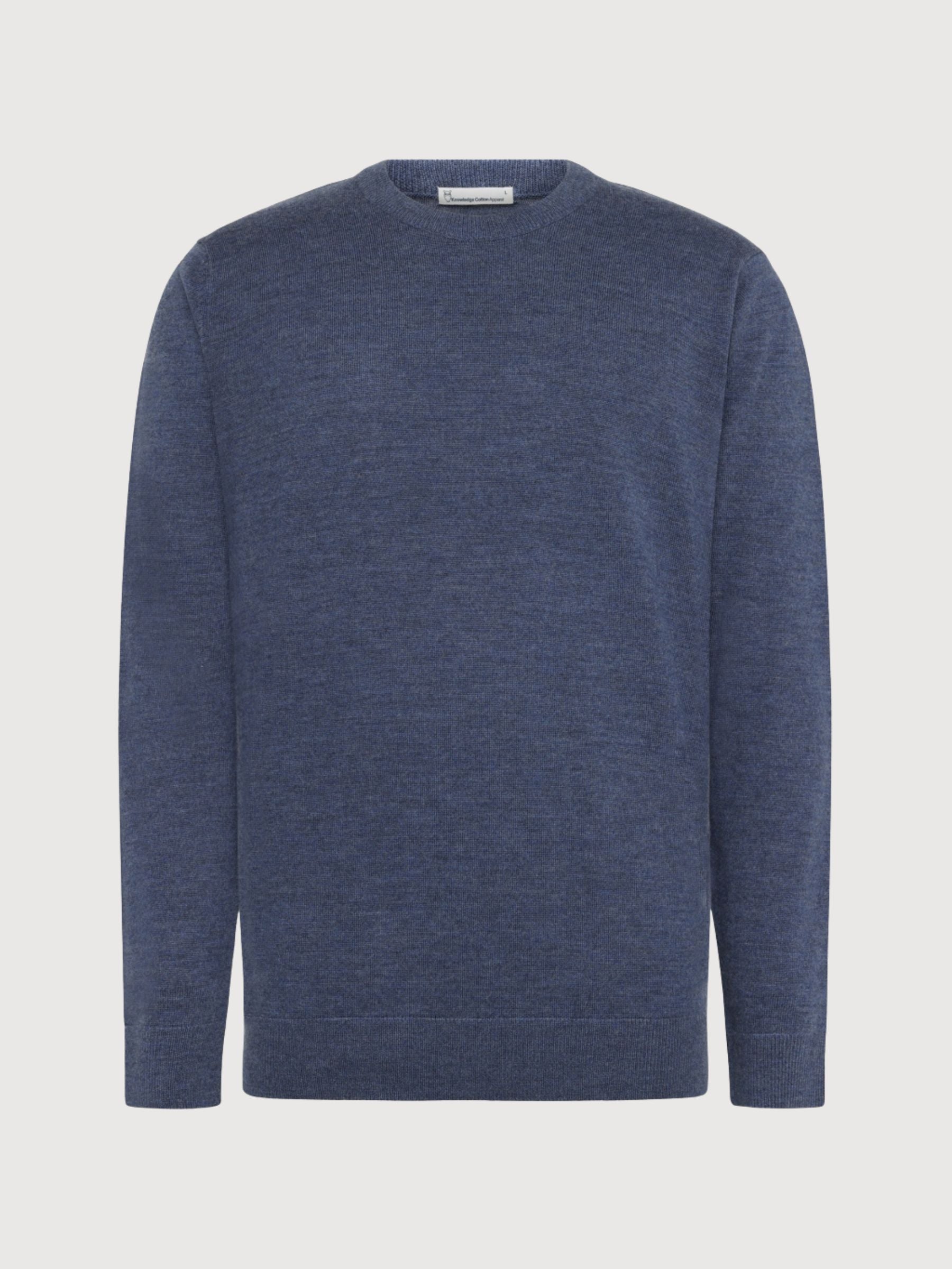 Regular merino knit crew neck sweater Vintage Indigo