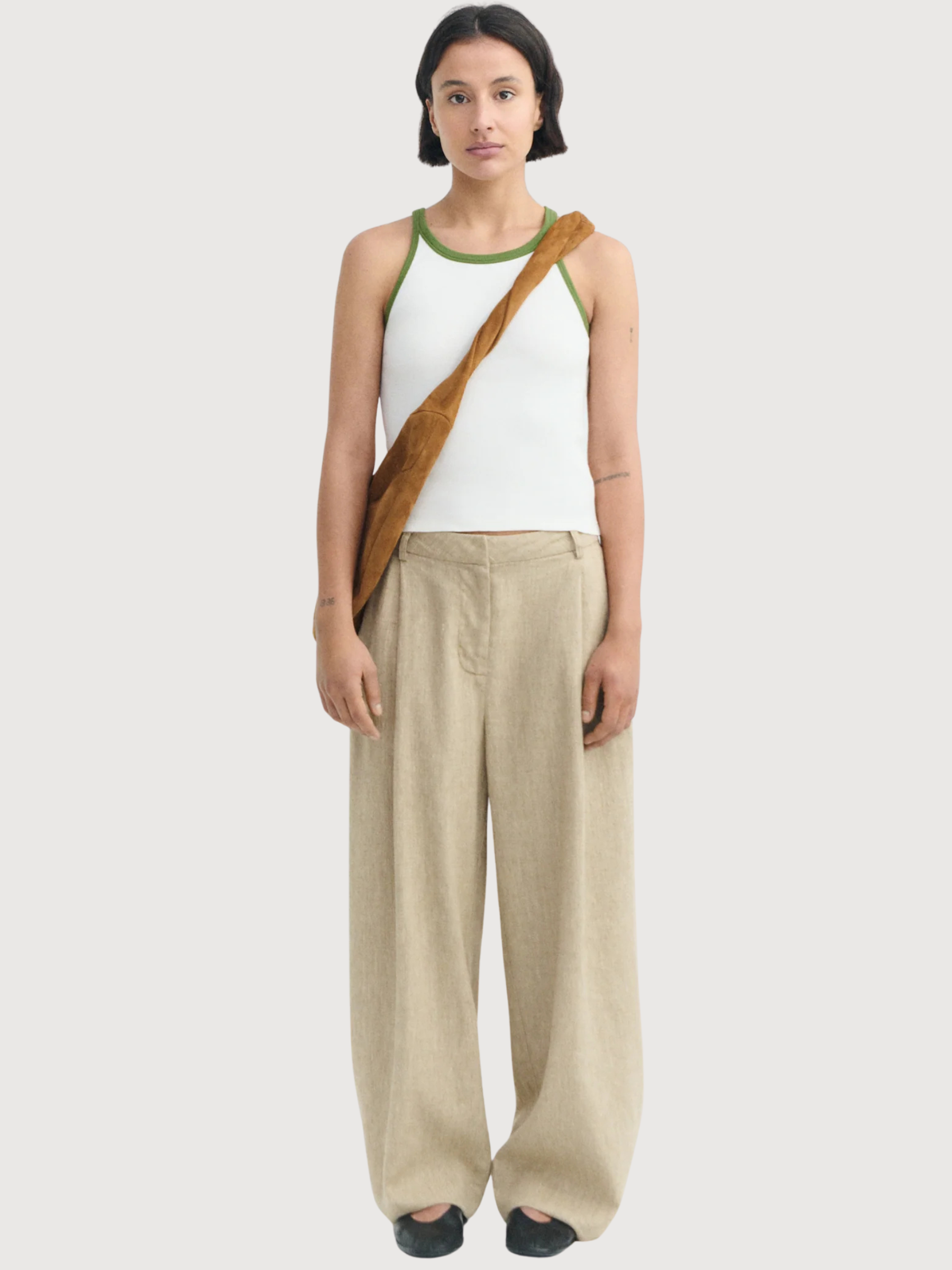 Top Harriet White Green Contrast Ecru | Thinking Mu