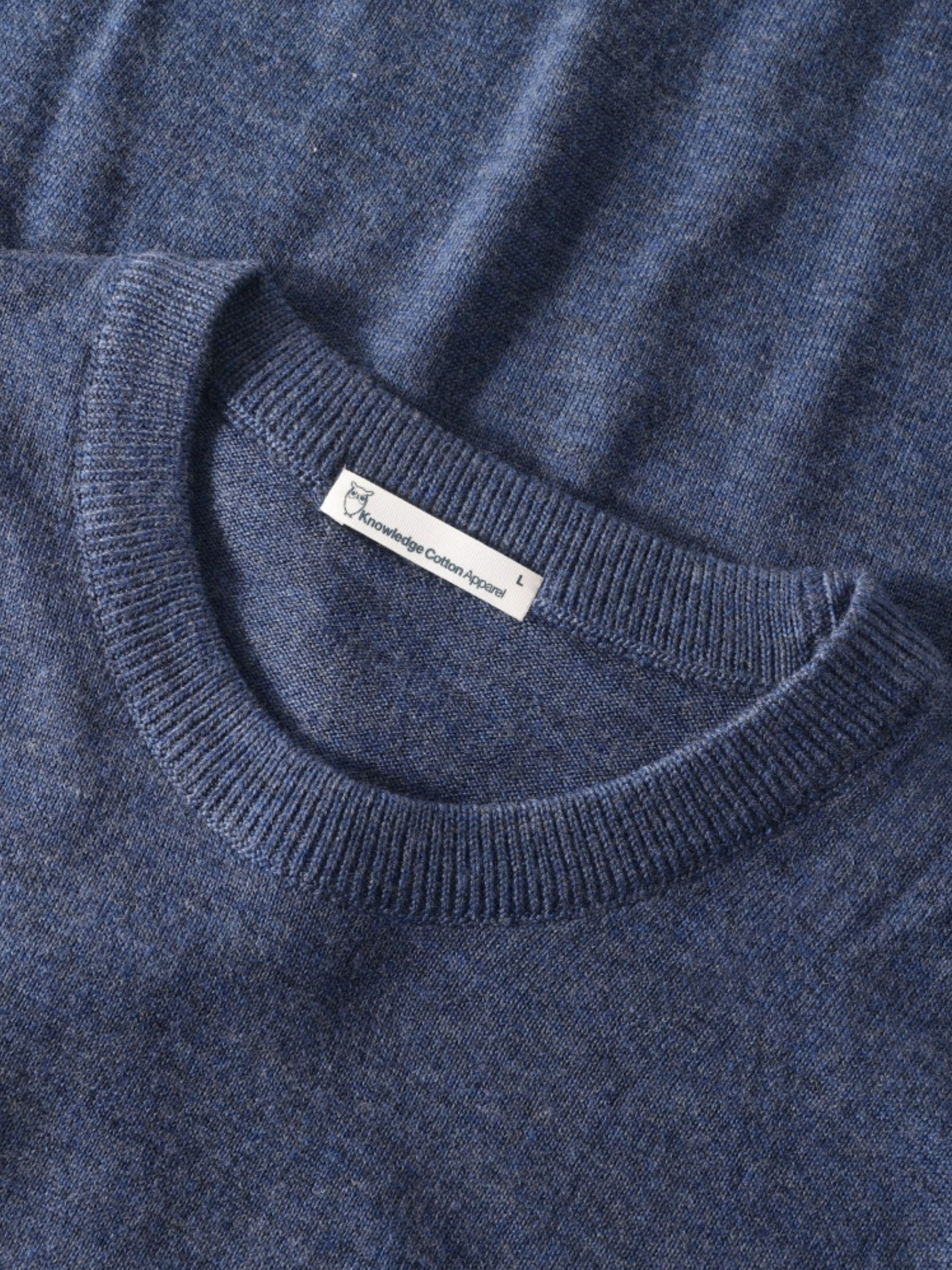 Regular merino knit crew neck sweater Vintage Indigo