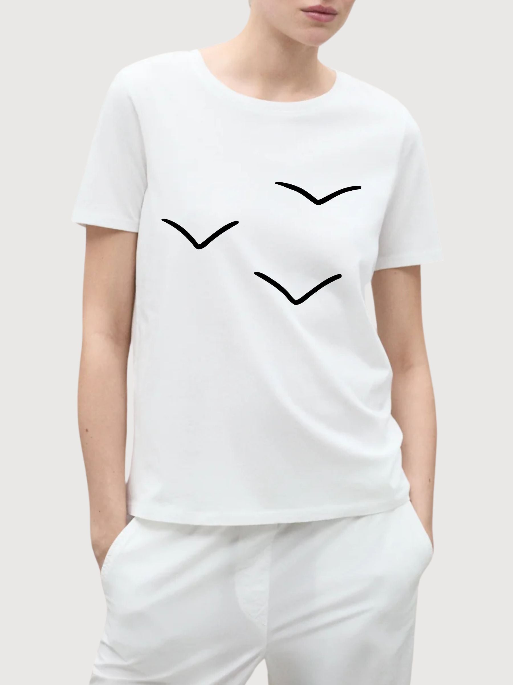 Sara T-shirt Vögel Weiß | Re-bello