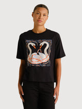 T-shirt Vadstena Painted Swans Black