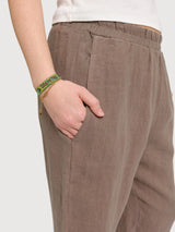 Pantaloni da donna a gamba dritta in lino, grigio-marrone | Mazine
