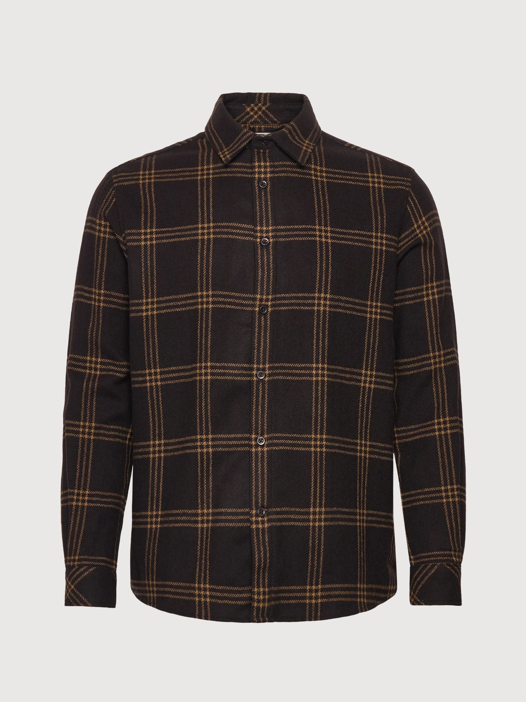 Merino Wool Checked Shirt Brown | KNOWLEDGE COTTON APPAREL