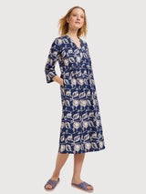 V-Neck Dress with Print in Organic Cotton | Lanius