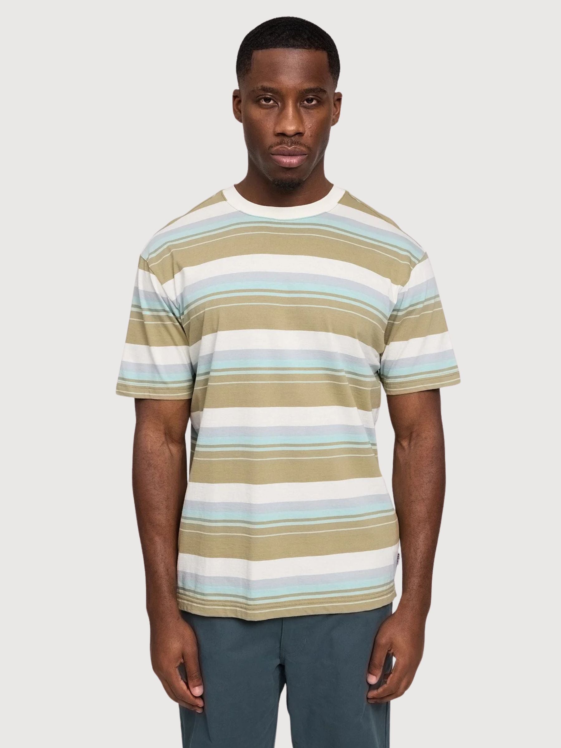 T-shirt da uomo a righe audaci, verde oliva/multicolore | Mazine