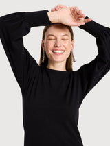 Ruched-Sleeve Long-Sleeve Top Black | Lanius