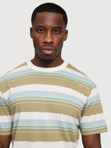 T-shirt da uomo a righe audaci, verde oliva/multicolore | Mazine