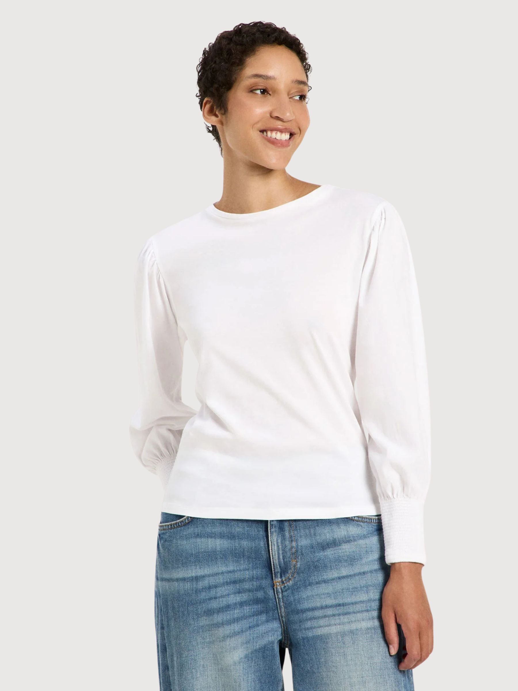 Ruched-Sleeve Long-Sleeve Top White | Lanius