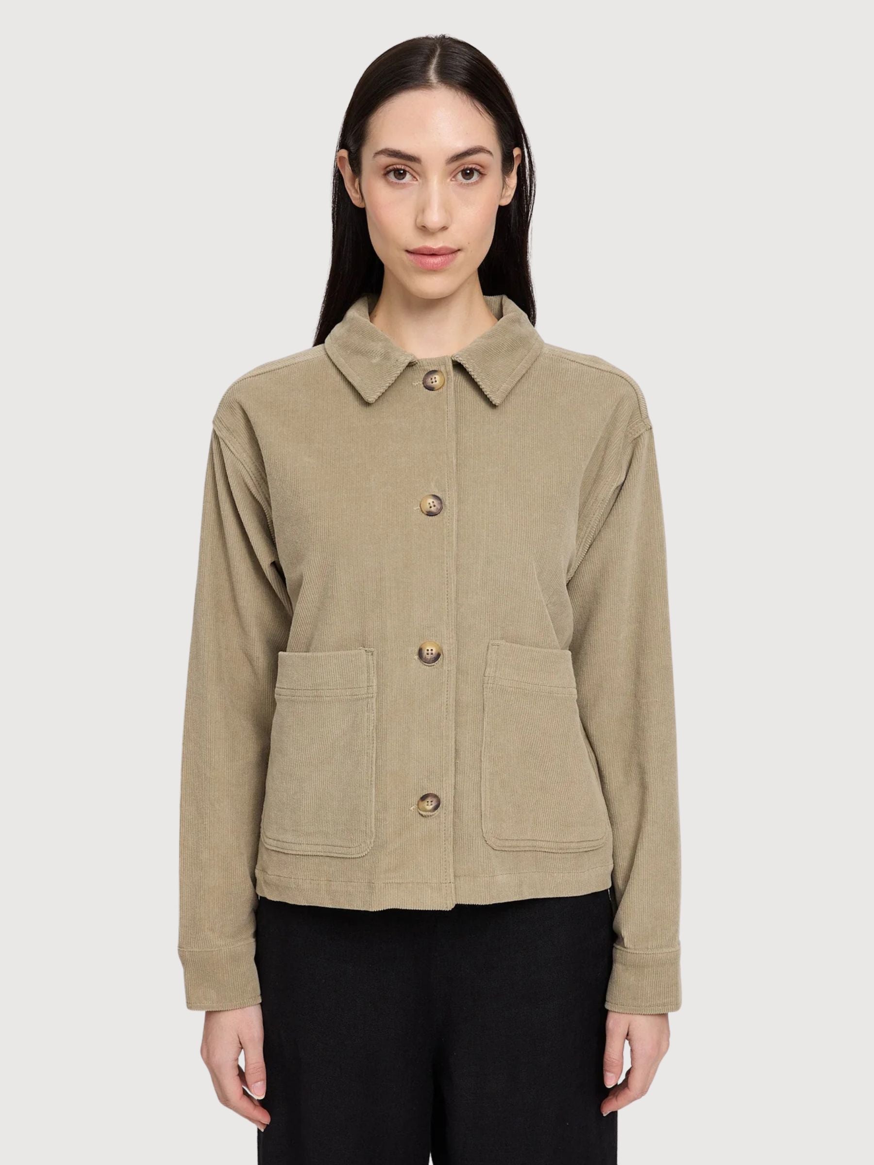 Giacca in velluto a coste da donna, color kaki chiaro, cotone | Mazine