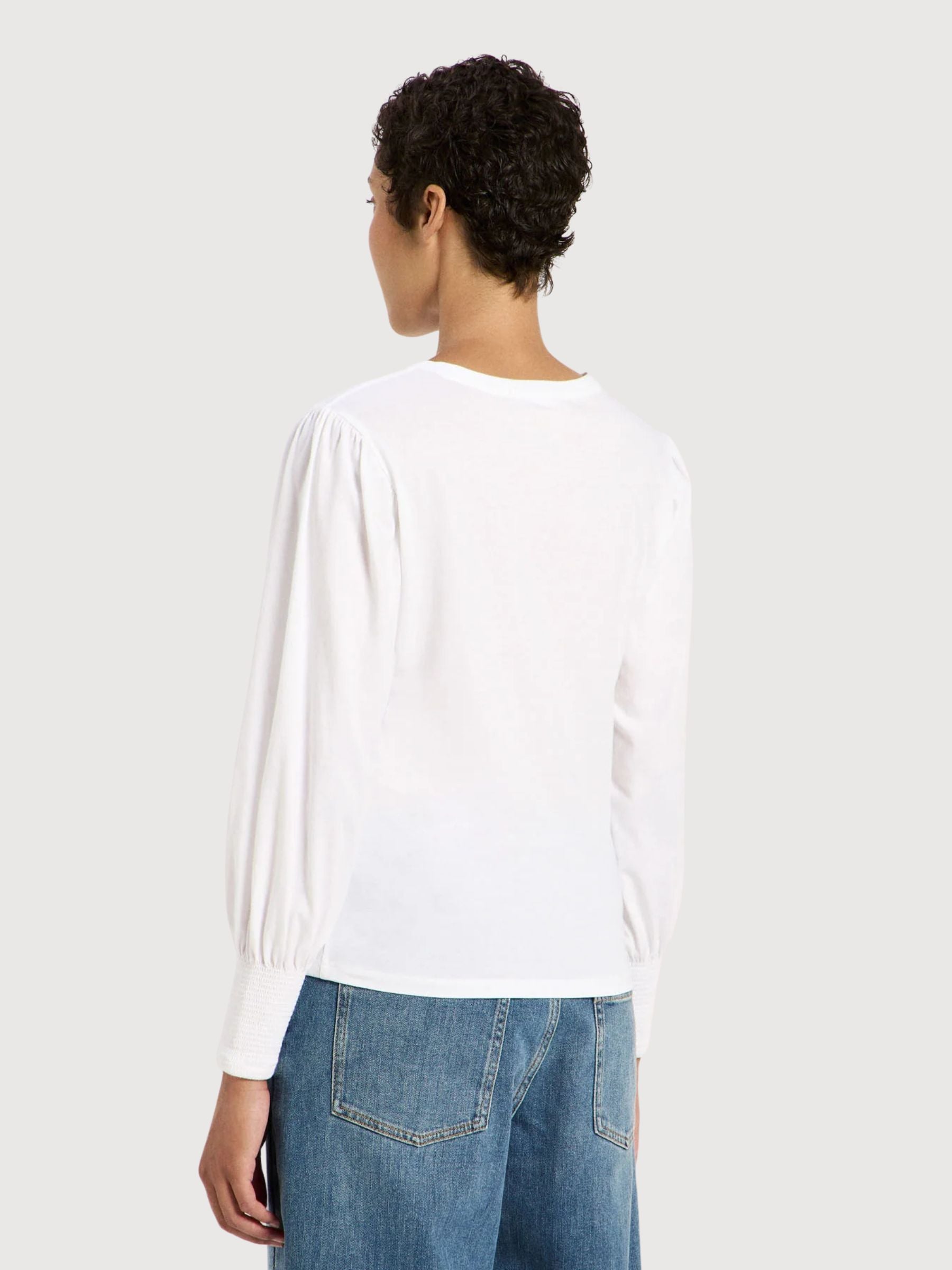 Ruched-Sleeve Long-Sleeve Top White | Lanius