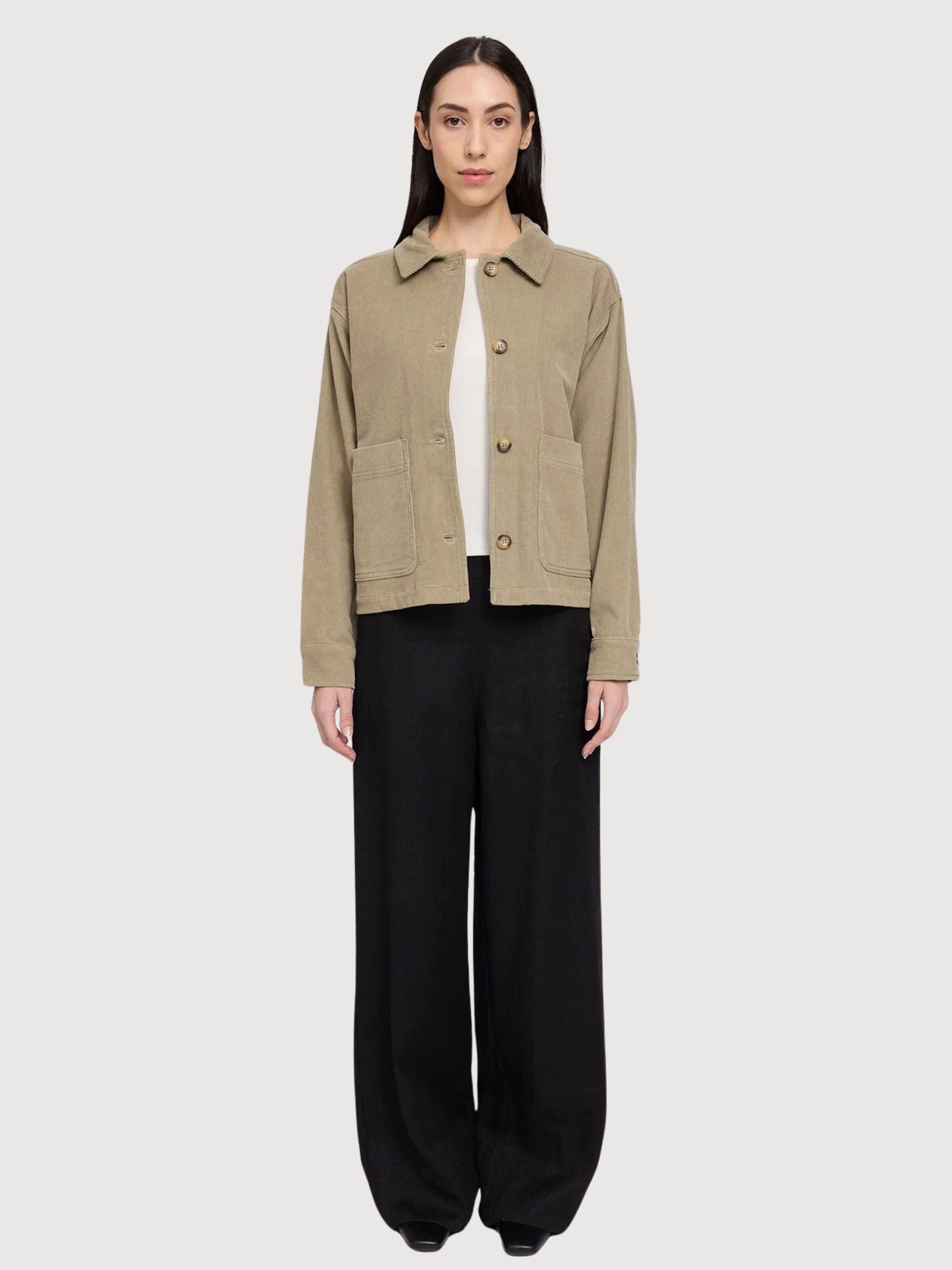 Giacca in velluto a coste da donna, color kaki chiaro, cotone | Mazine