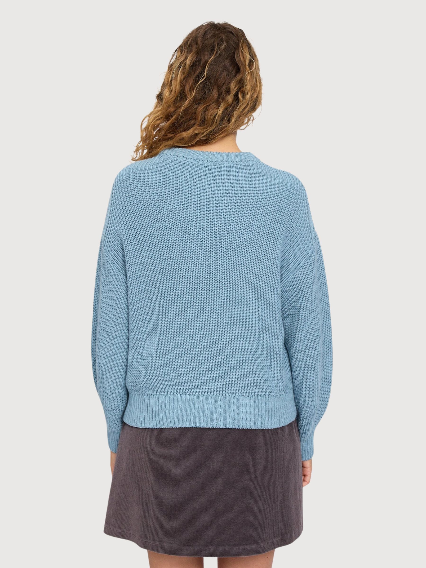 Pullover in maglia grossa blu da donna in cotone | Mazine