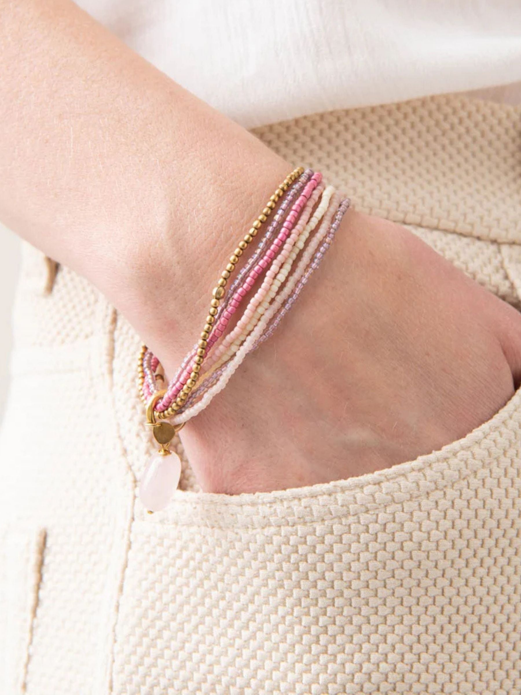 Nirmala Bracelet Rose Quartz Gold | A Beautiful Story