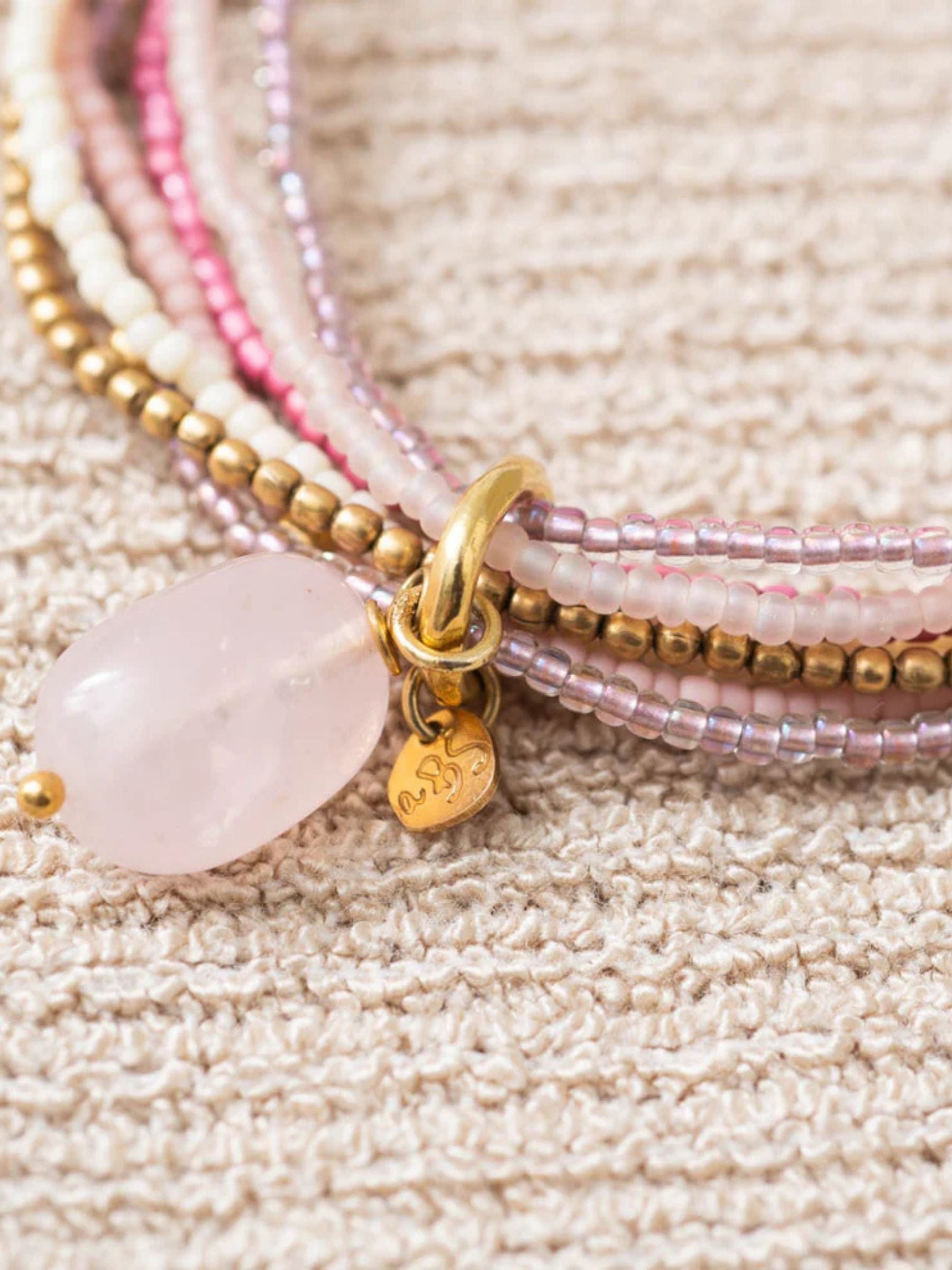 Nirmala Bracelet Rose Quartz Gold | A Beautiful Story