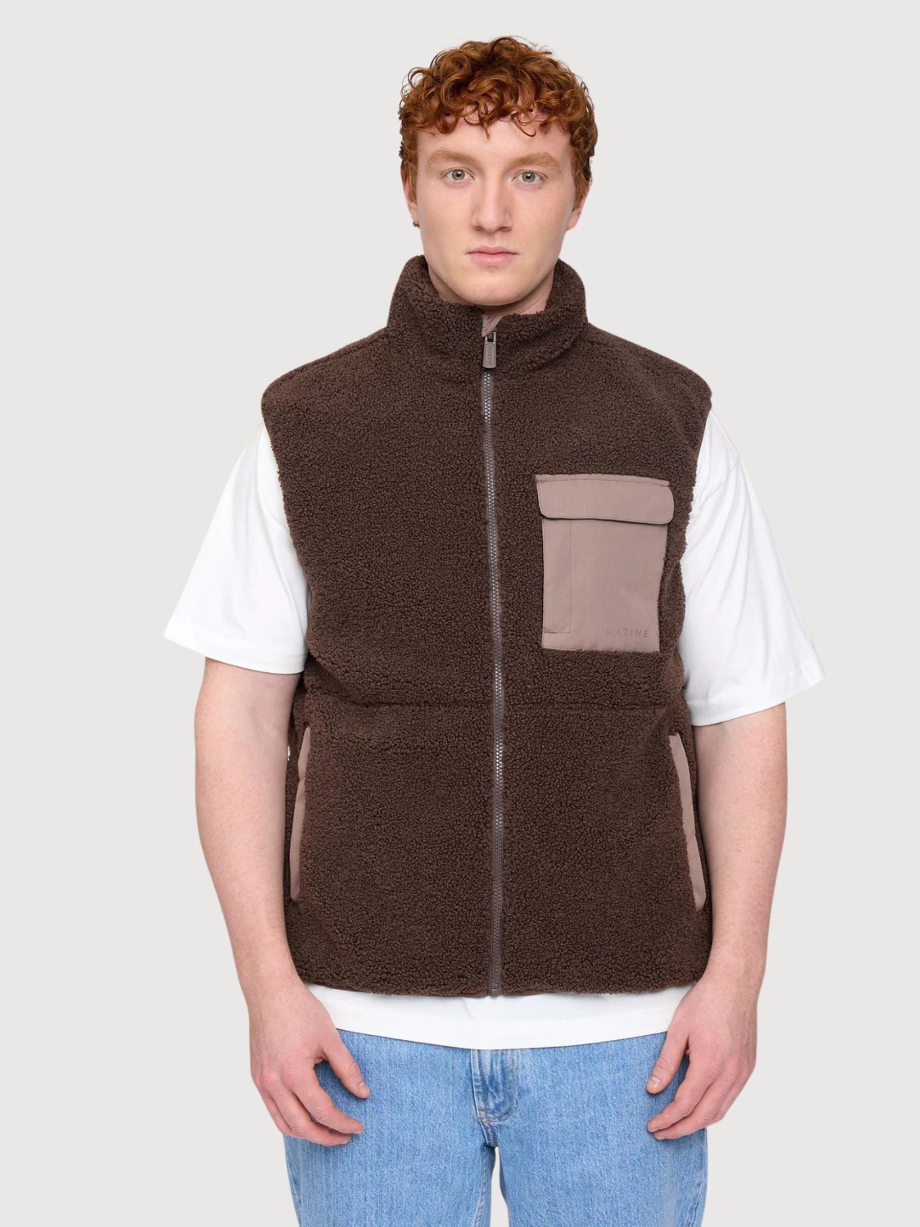 Vest Padded Sherpa Dark Brown Man | Mazine