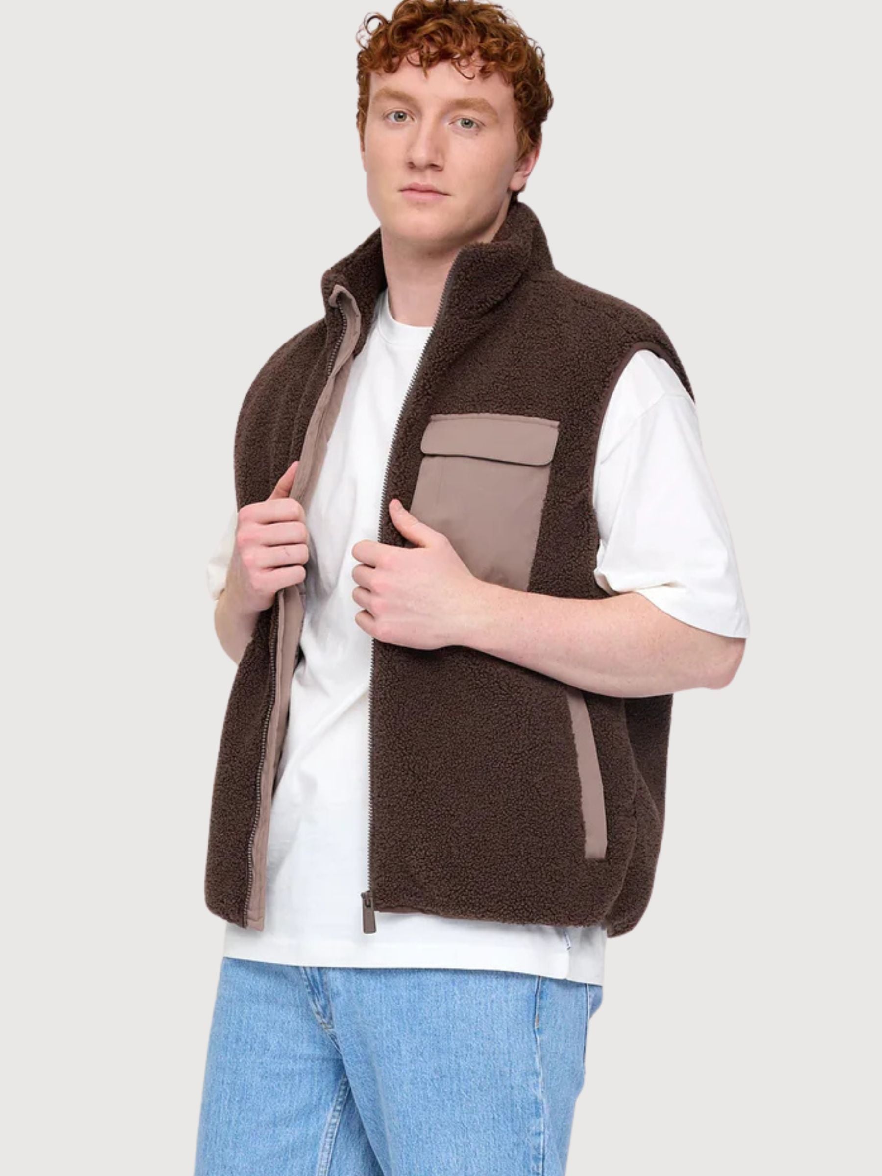 Vest Padded Sherpa Dark Brown Man | Mazine