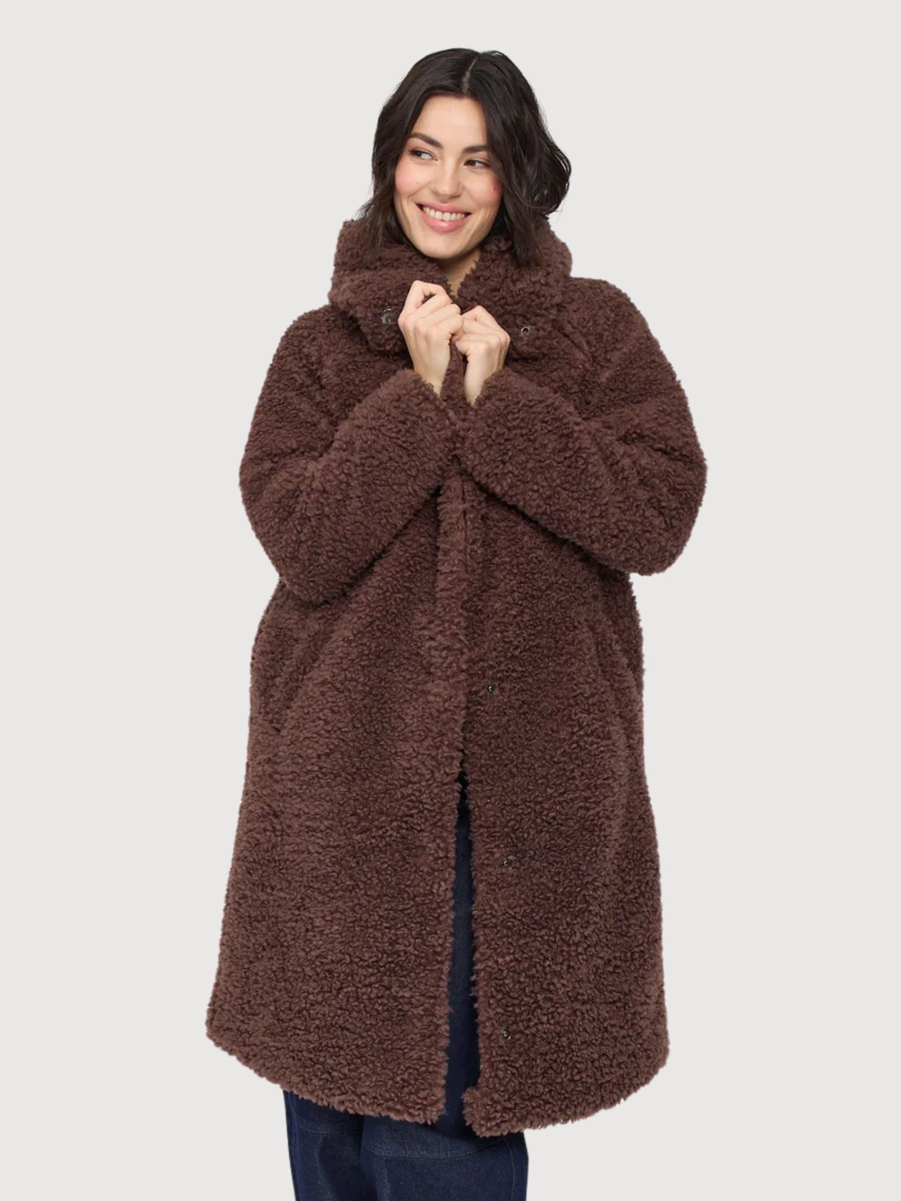 Coat Faux Fur Dark Brown Woman | Mazine