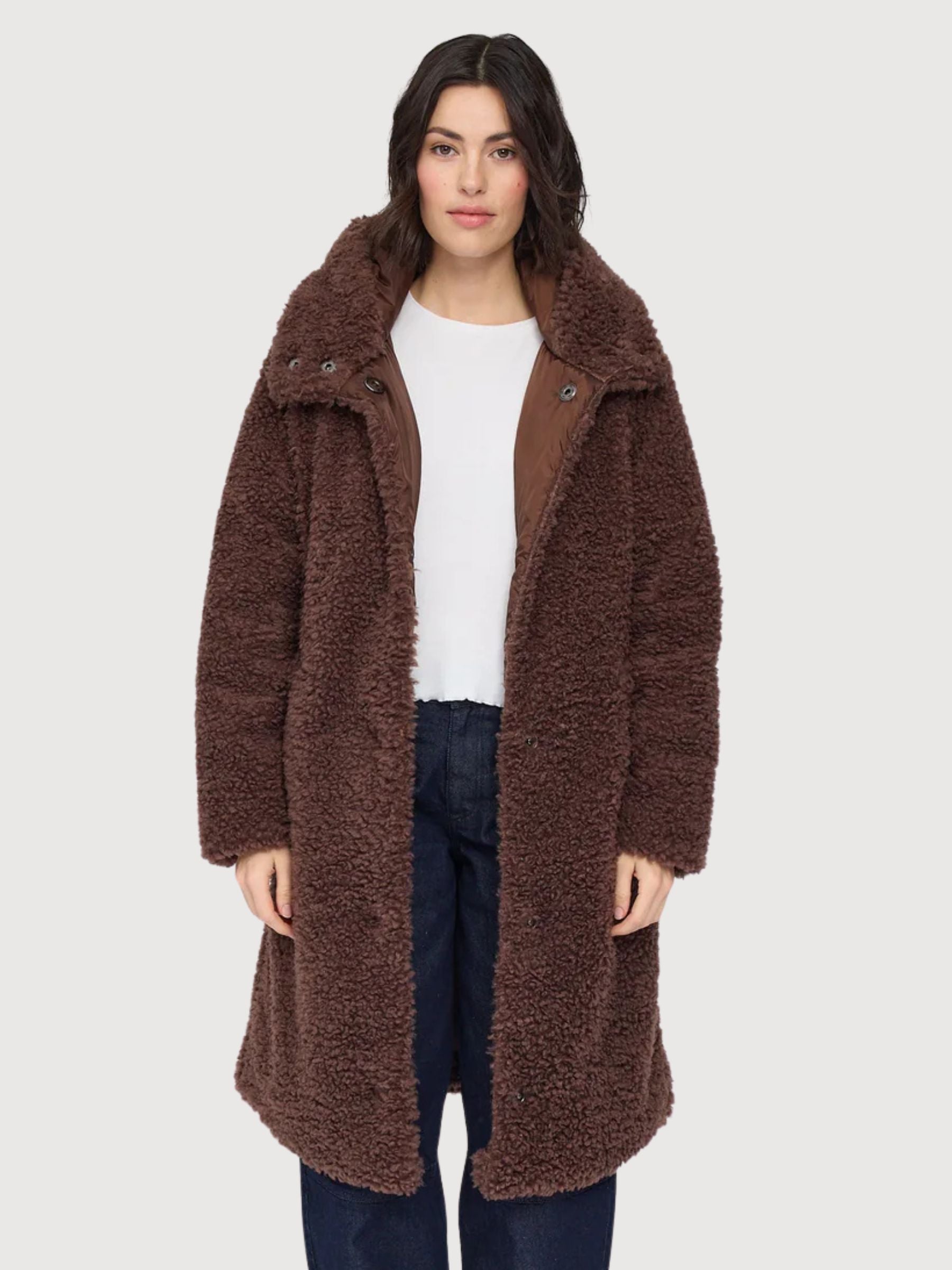 Coat Faux Fur Dark Brown Woman | Mazine