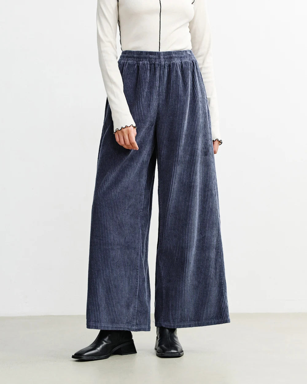 Wide-Leg Corduroy Trousers Ash Blue | Rotholz