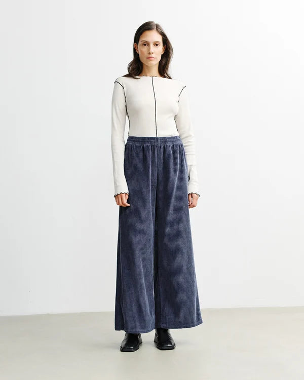Wide-Leg Corduroy Trousers Ash Blue | Rotholz