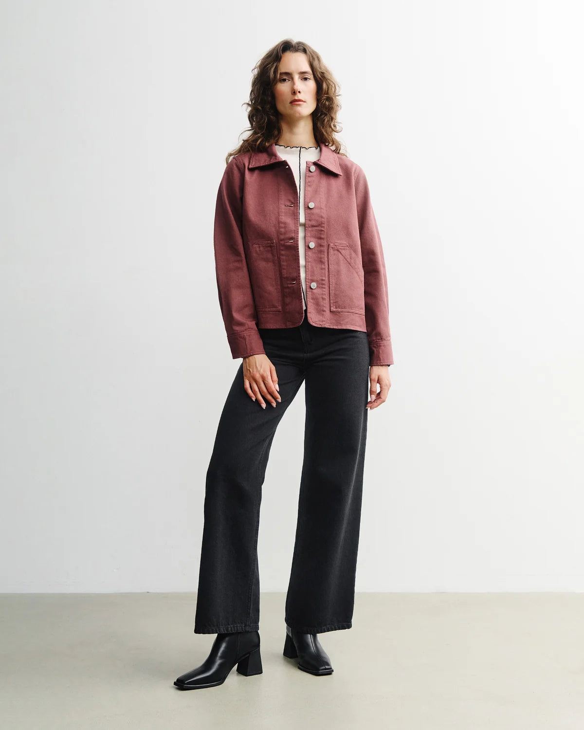 Cropped Jacket Organic Cotton Washed Burgundy | ROTHOLZ