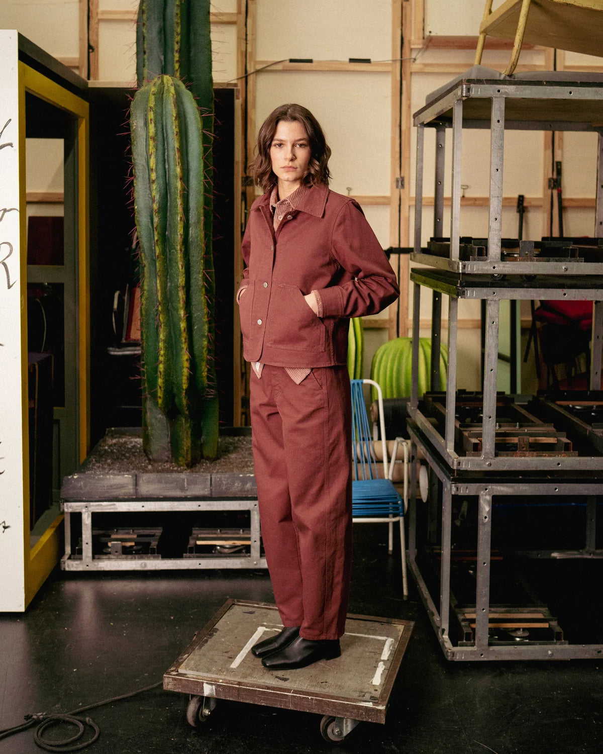 Cropped Jacket Organic Cotton Washed Burgundy | ROTHOLZ