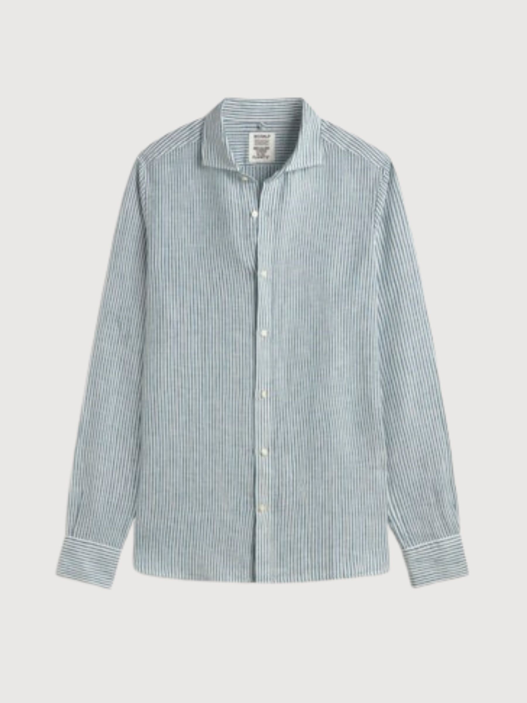 Shirt Alfredo Linen White Green Stripes | Ecoalf