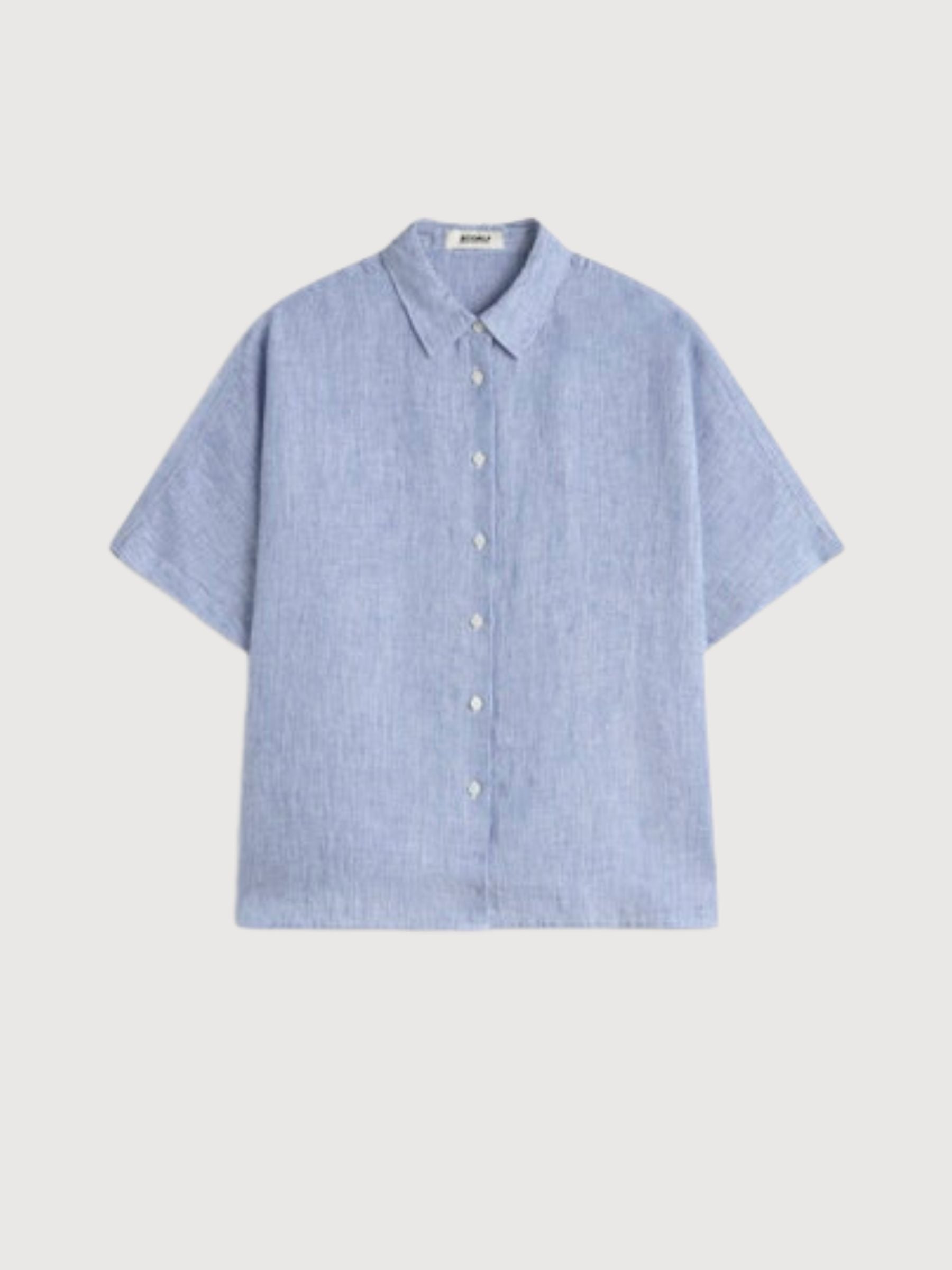 Shirt Melania Stripes Offwhite Blue Linen | Ecoalf