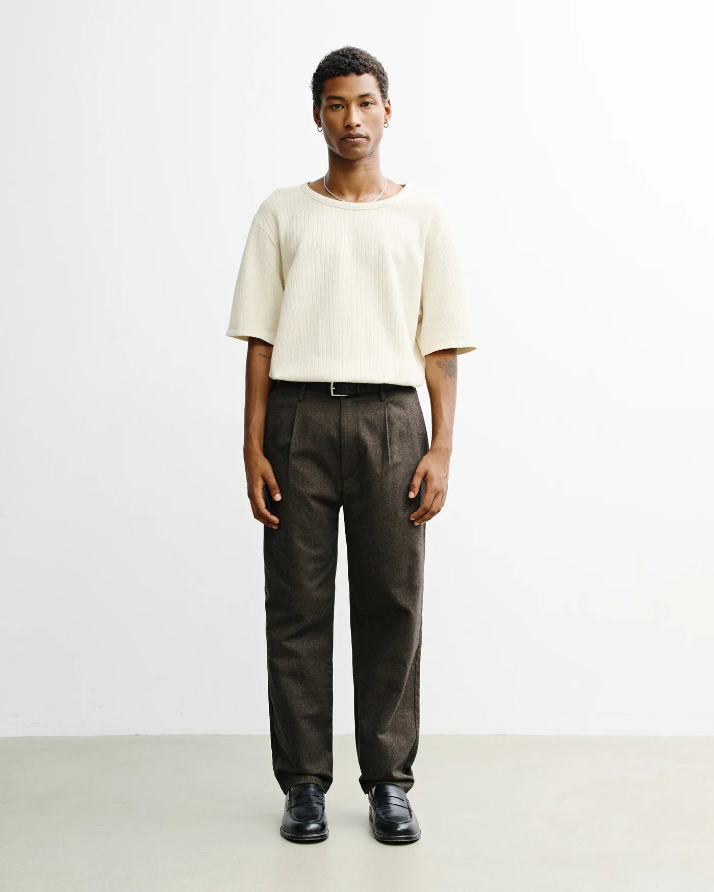 High-Waisted Flannel Trousers Organic Cotton Black Brown | ROTHOLZ