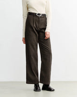 High-Waisted Flannel Trousers Organic Cotton Black Brown | ROTHOLZ