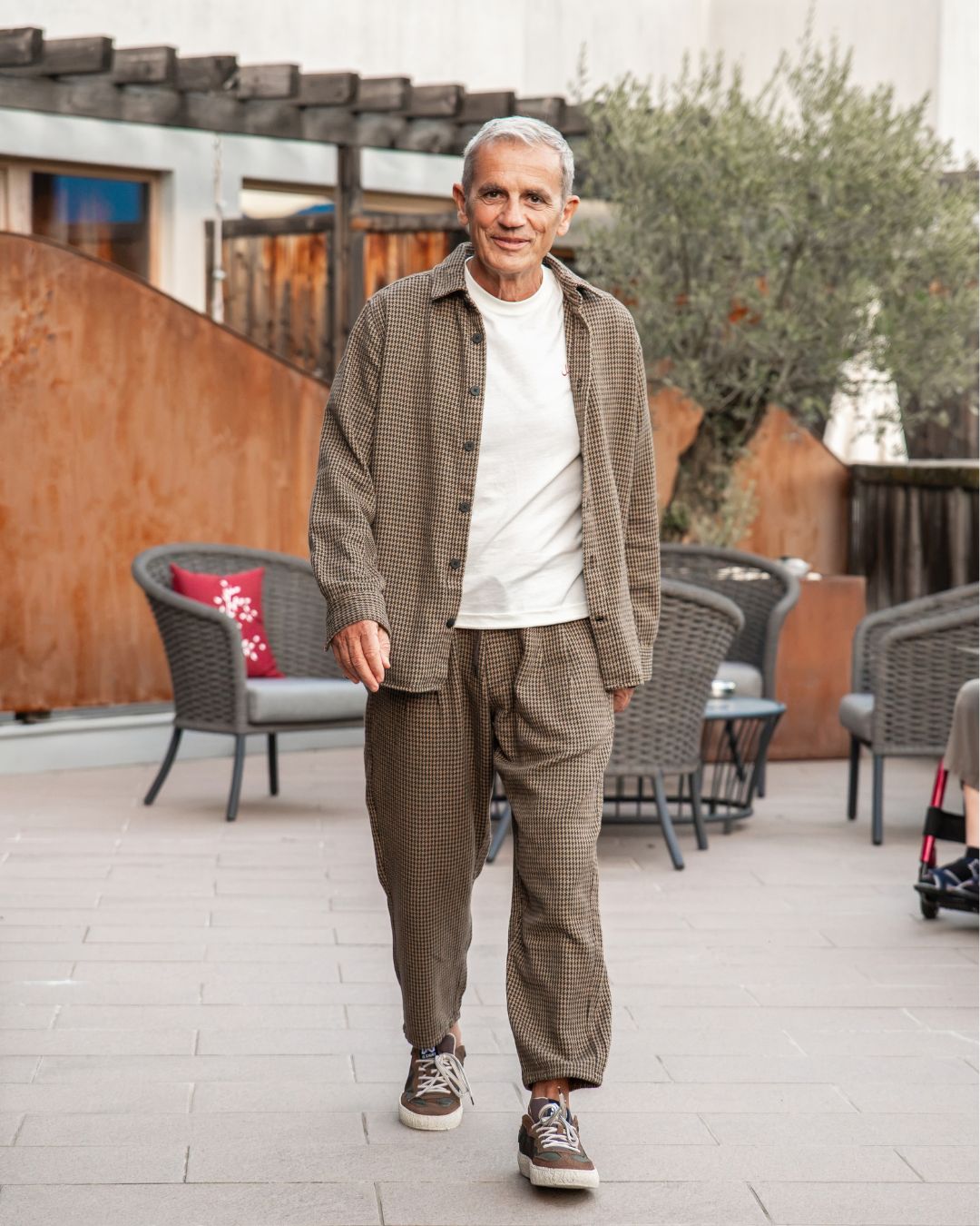 Ozone relaxed houndtooth pants Dark Brown check | Knowledge Cotoon Apparel
